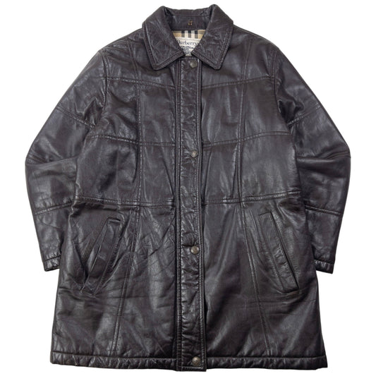 Vintage 80s Burberry Nova Check Lined Leather Jacket Womens Size XL | XL, Brown