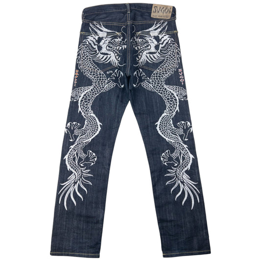 Vintage Sugoi Embroidered Dragon Japanese Denim Jeans Size W32