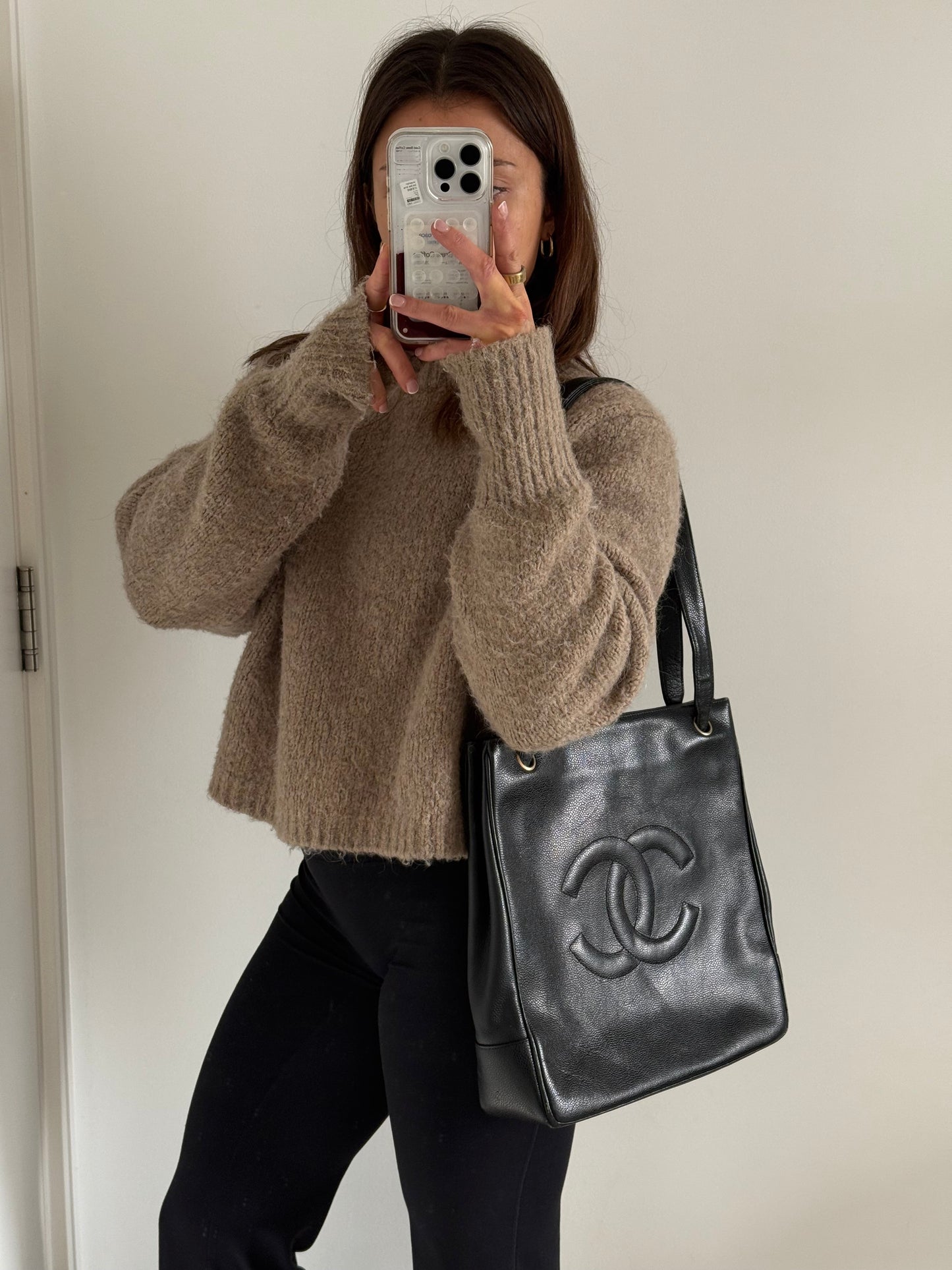 Vintage 1994 Chanel CC Black Caviar Leather Tote Bag | O/S, Multicoloured