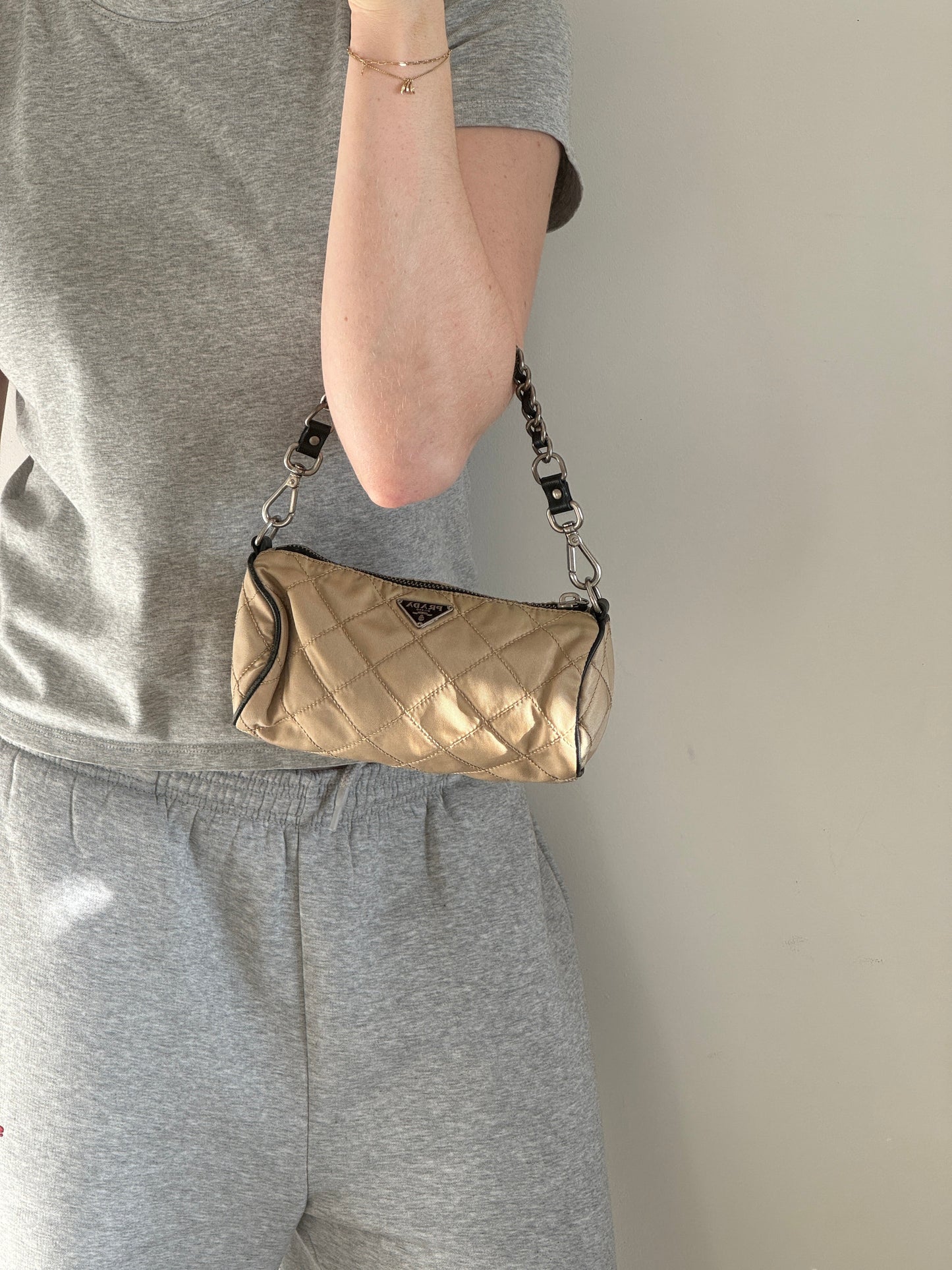 Vintage 90s Prada Quilted Nylon Barrel Mini Shoulder Bag | O/S, Multicoloured