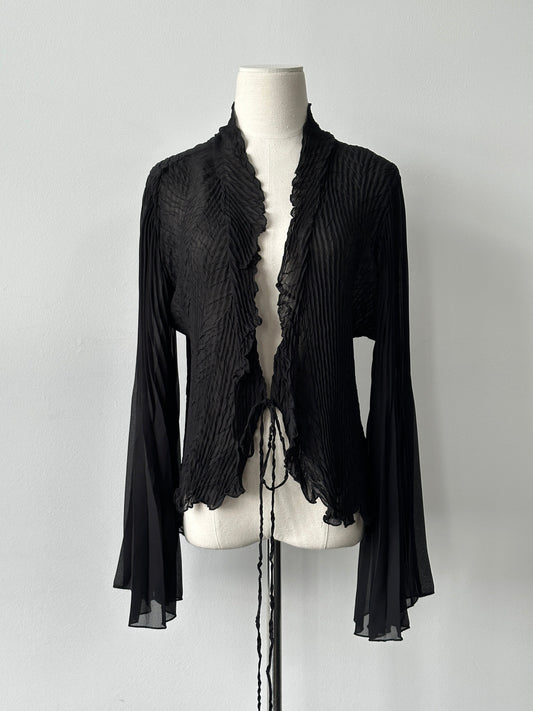 Vintage 2000s Tie Front Sheer Pleated Cardigan - M-L