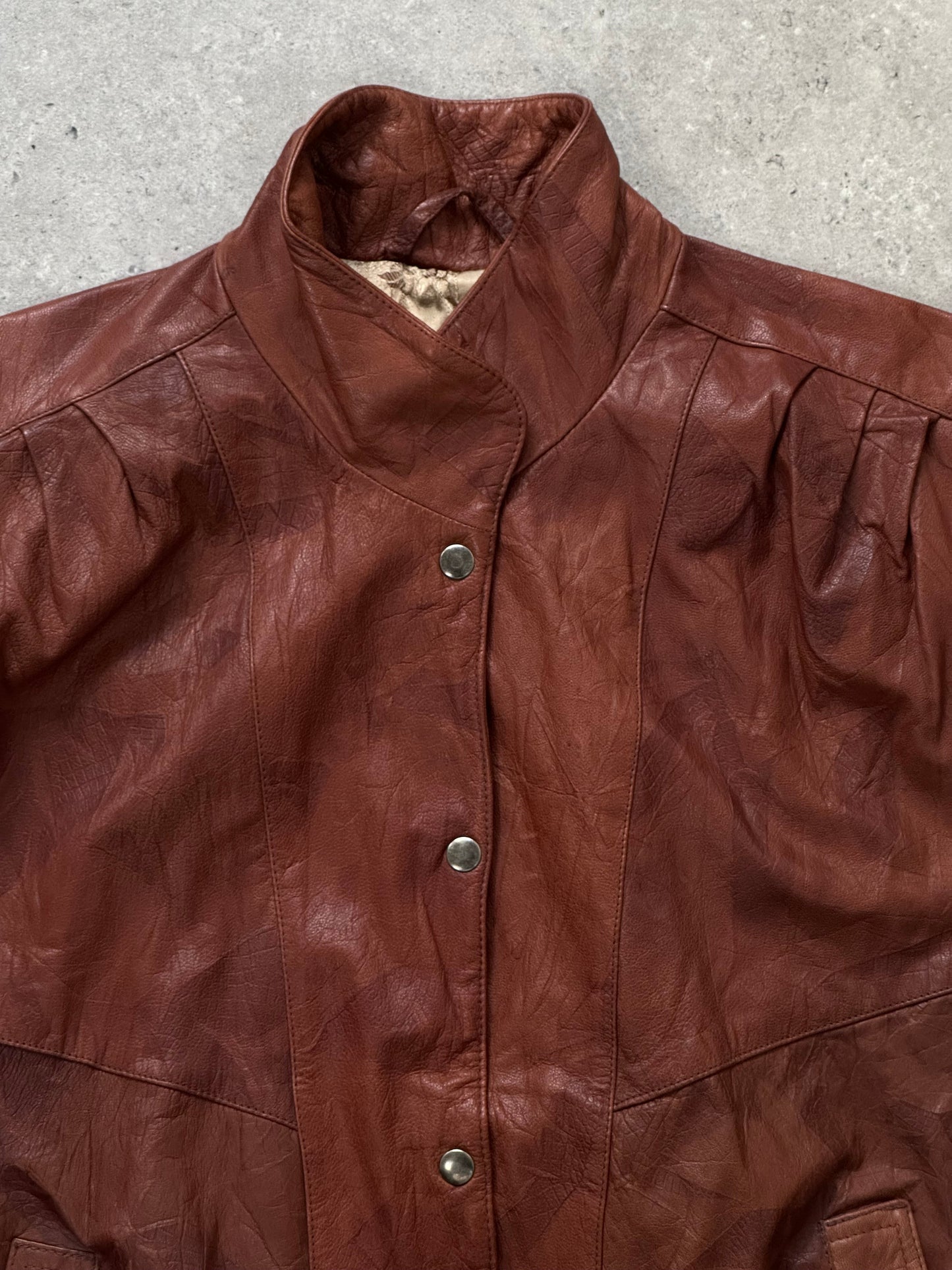 Vintage 1980s High Neck Leather Bomber Jacket - L