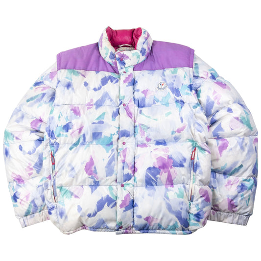 Vintage 80s Moncler Zip Off Sleeve Puffer Jacket Size XL | XL, Purple, Blue, White, Pink