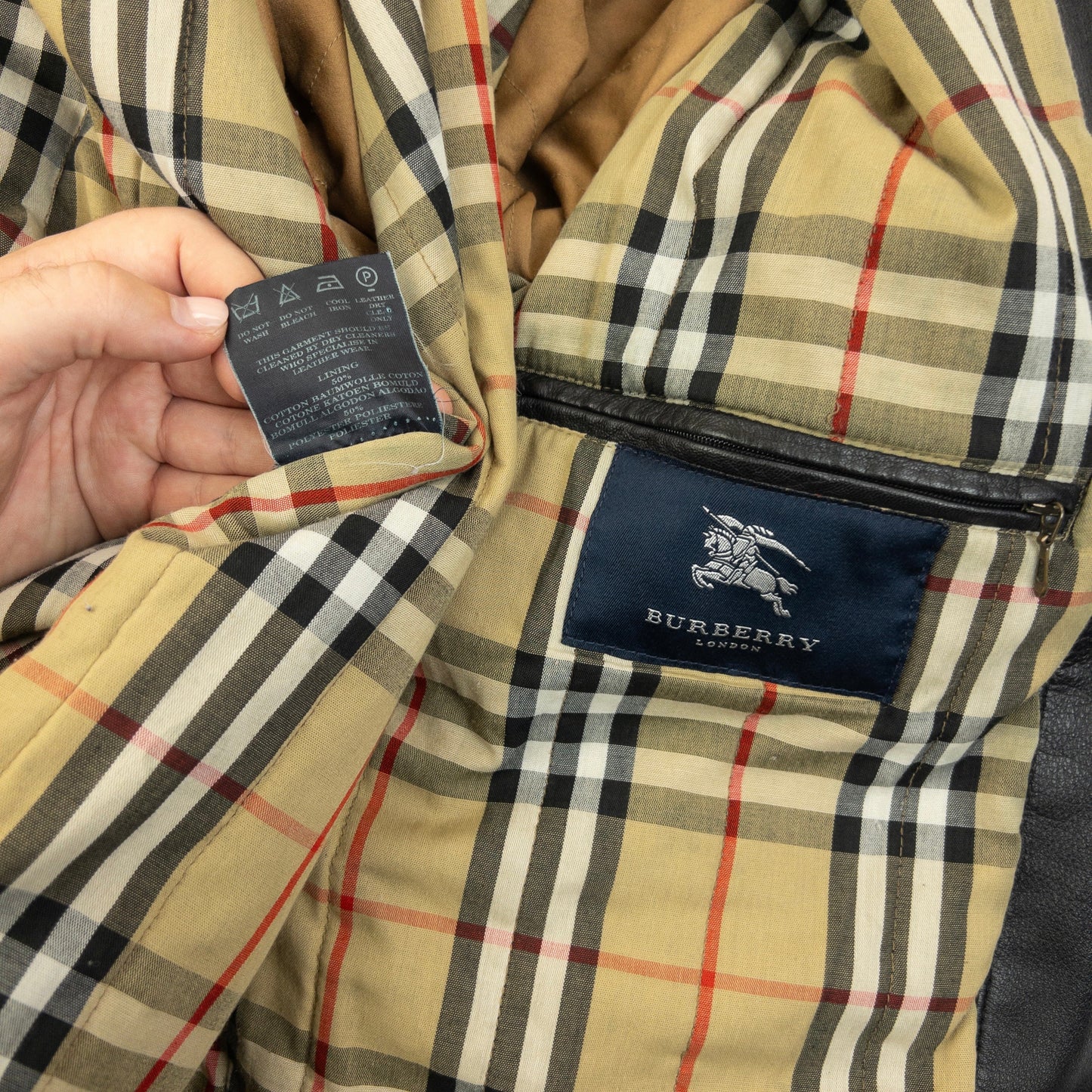 Vintage 2000s Burberry Nova Check Lined Leather Duffle Jacket Size M | O/S, Black