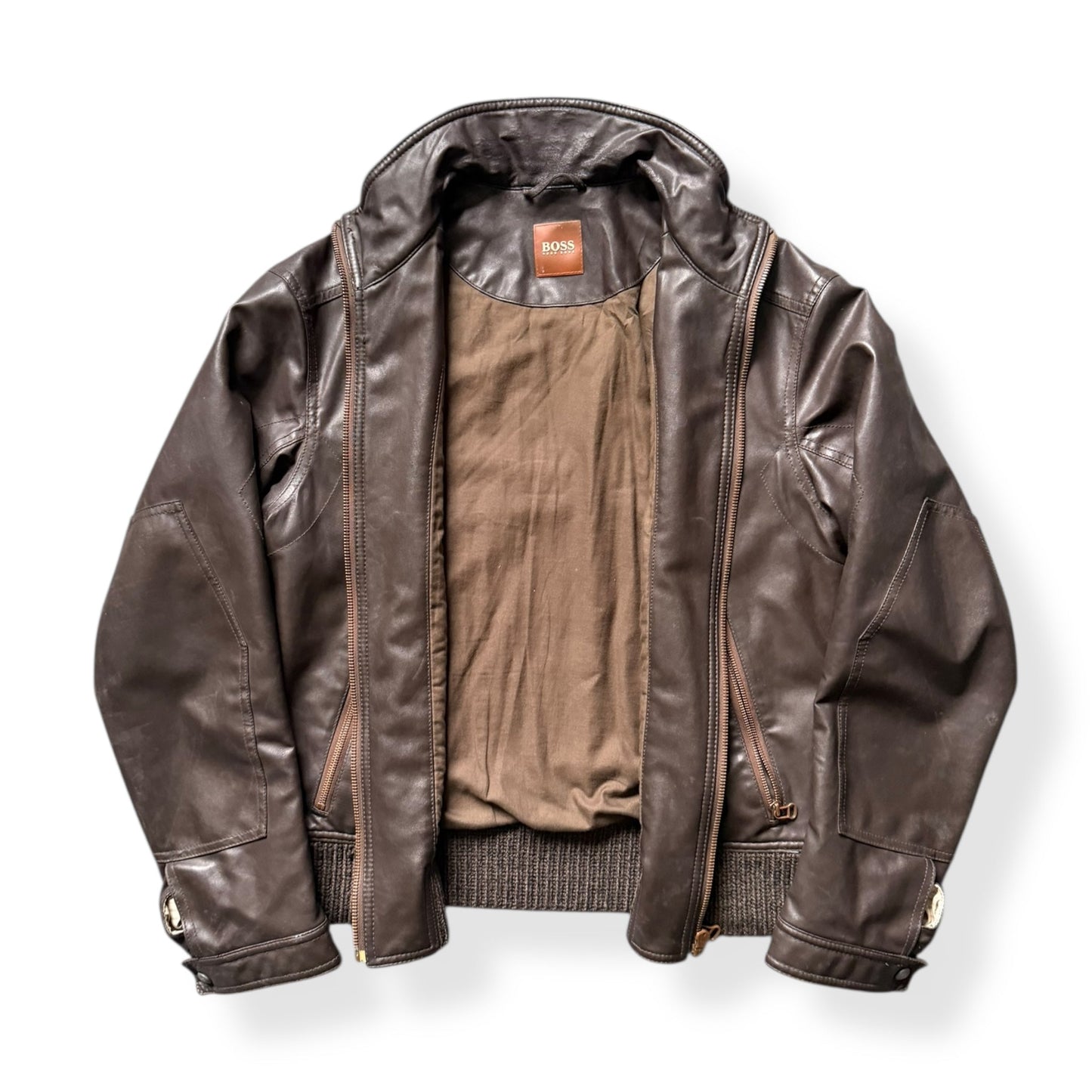 2000's Hugo Boss 'Orange' Leather Jacket (M) | Default Title, Brown
