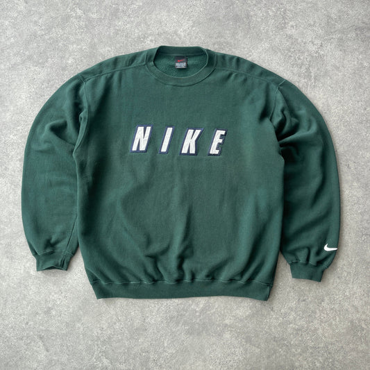 Nike RARE 1990s heavyweight embroidered spellout sweatshirt (M)