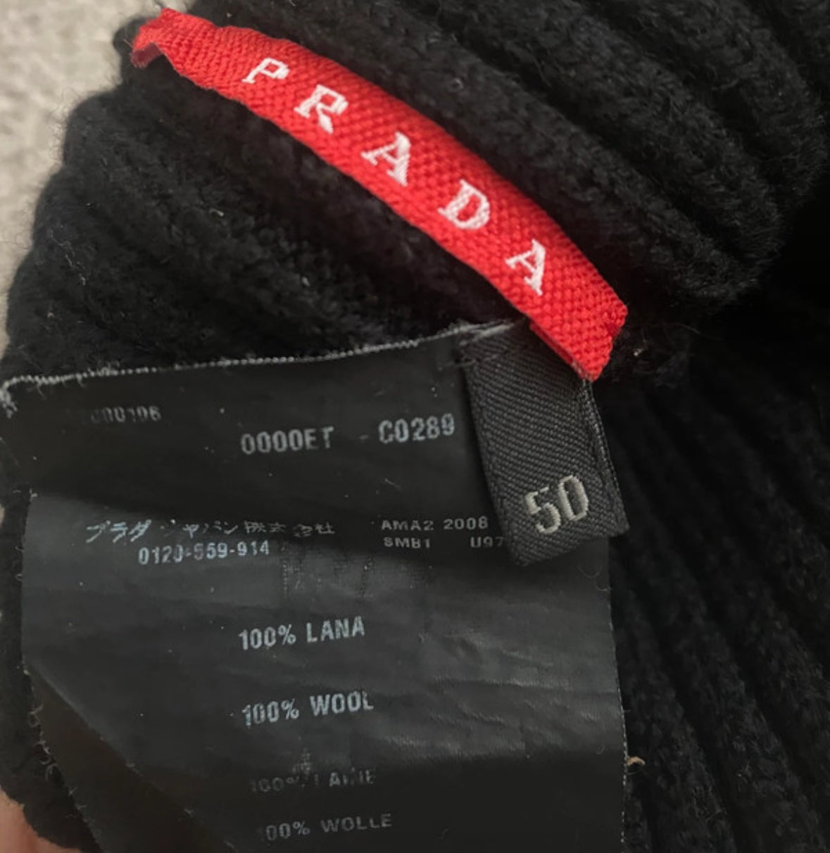 Prada Sport 2006 Black Ribbed Wool Fisherman’s Beanie - M
