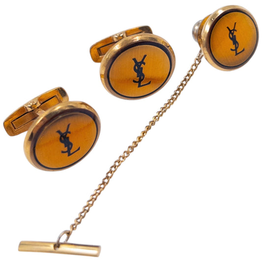 Vintage YSL Yves Saint Laurent Cuff Links and Tie Pin Set