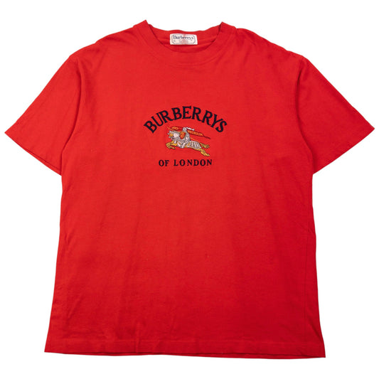 Vintage 90s Burberry Embroidered T Shirt Size M | Medium, Red