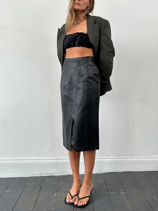 Vintage Leather Midi Skirt - W28