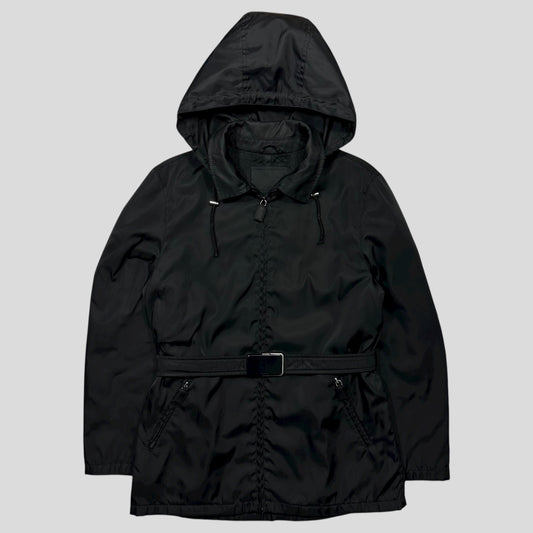 Prada 90’s Quilted Nylon Belt Parka Jacket - UK10 | Large, Black