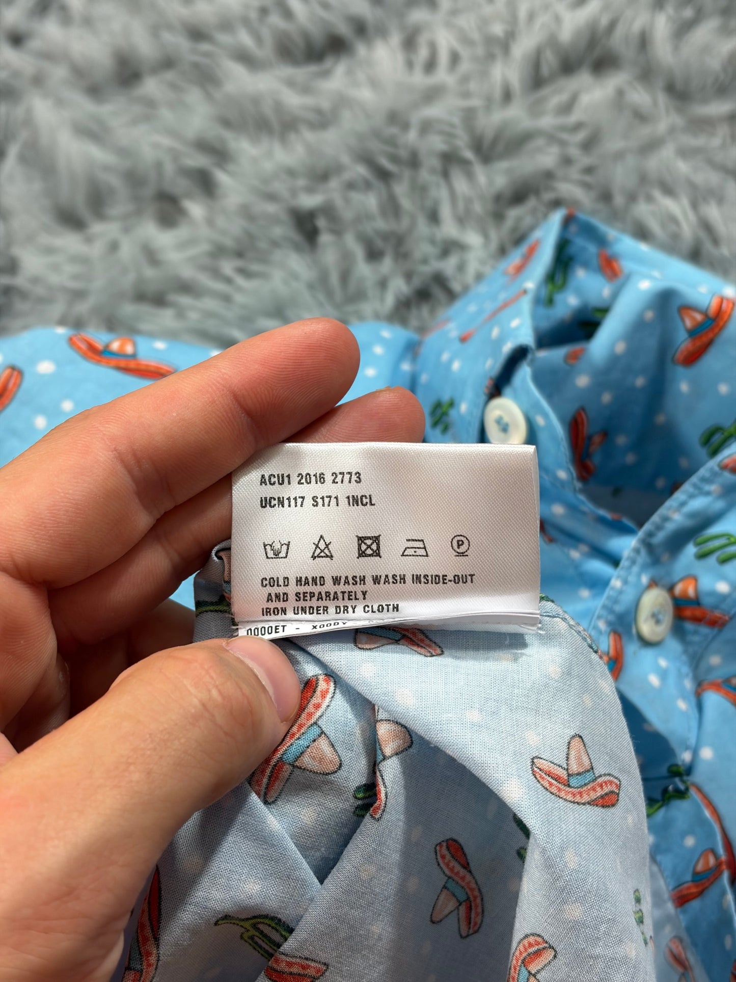Prada 2016 Sombrero Cartoon Western Double Pocket Shirt - L | O/S, Blue