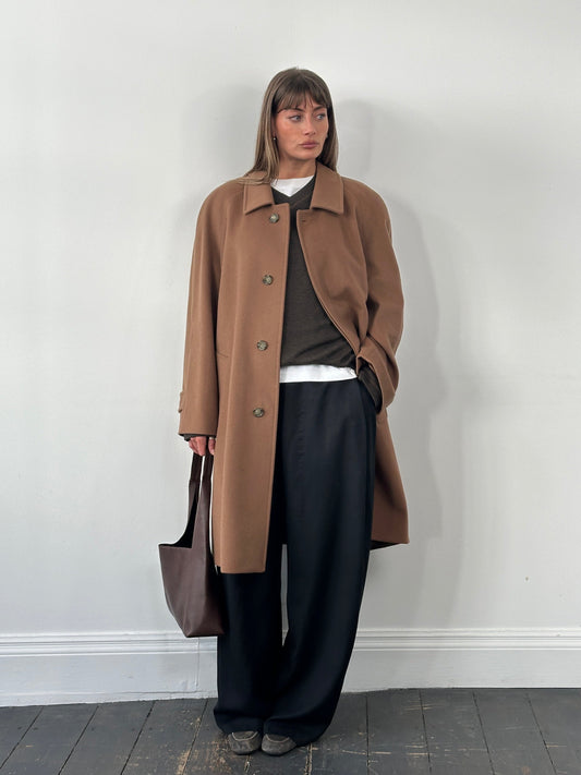 Italian Vintage 1990s Wool Cashmere Belted Coat - XL