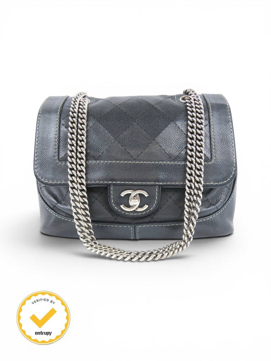 2000s Chanel Caviar Leather Black Matelasse Chain Shoulder Bag SHW | O/S, Black