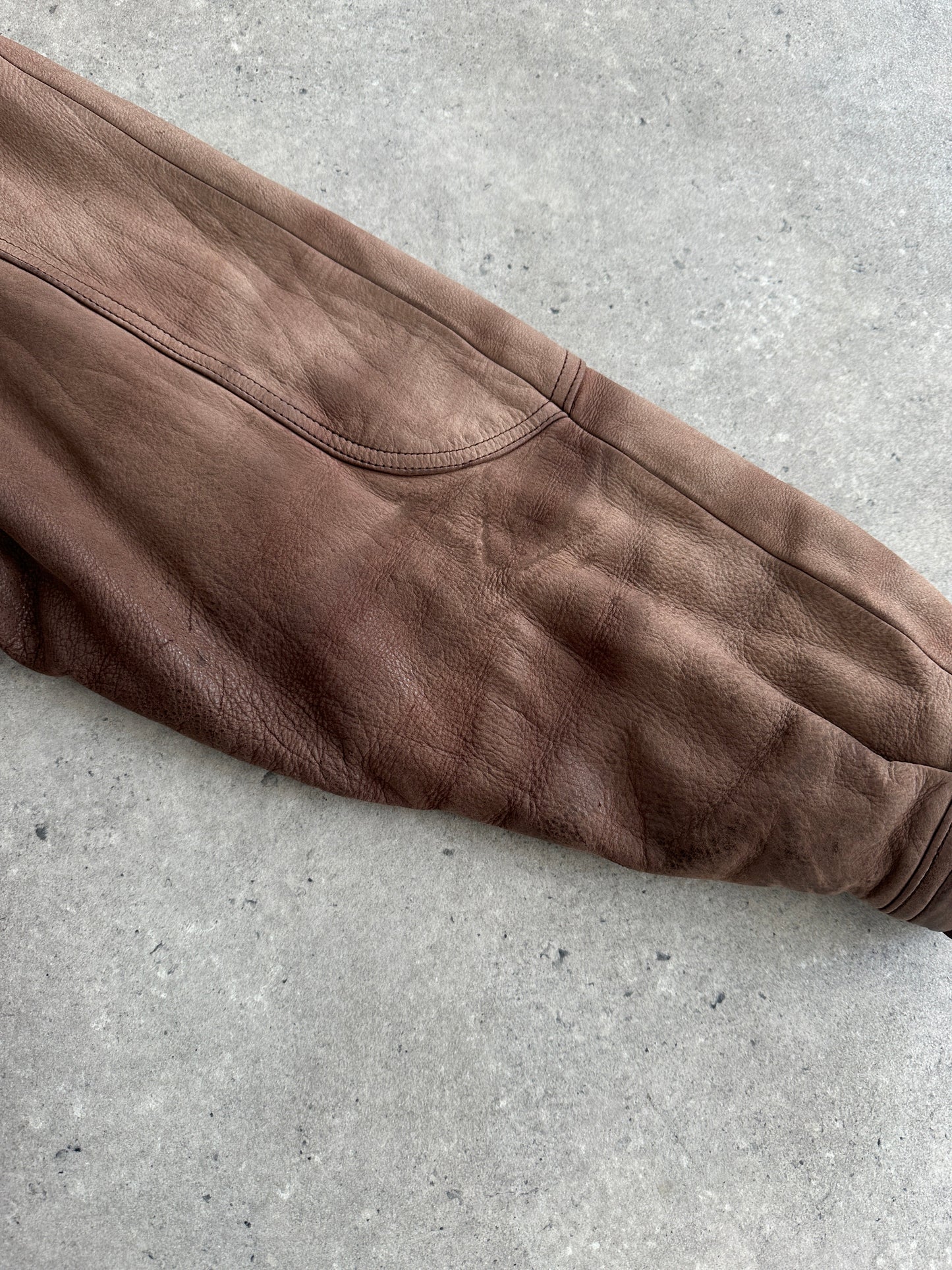 Vintage 1990s High Neck Aged Leather Bomber Jacket - L