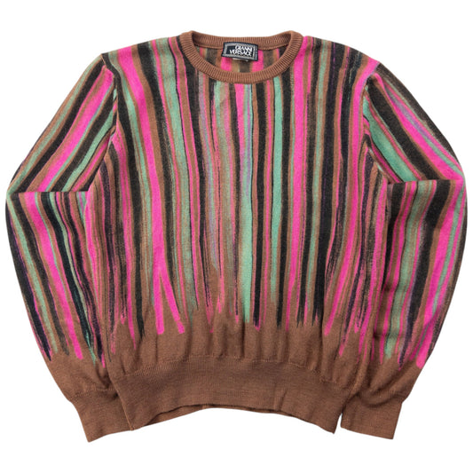 Vintage 90s Gianni Versace Striped Jumper Womens Size S | Small, Brown, Pink, Green, Black