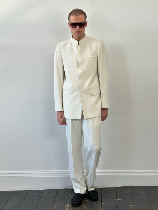 Vintage 1990s Collarless Single Breasted Suit - 40R/W30