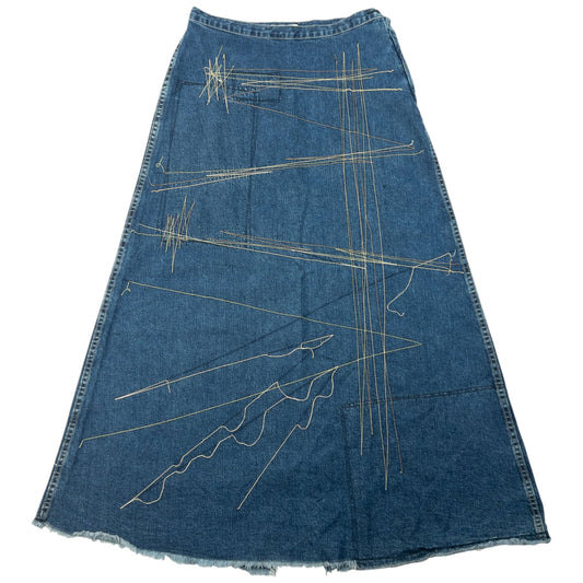 Vintage 90s Hysteric Glamour Embroidered Denim Skirt Womens Size W27 | W27, Blue