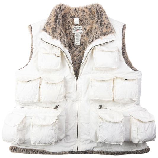 Vintage 2000s Ralph Lauren Multi Pocket Fur Lined Cargo Gilet Womens Size M | Medium, White