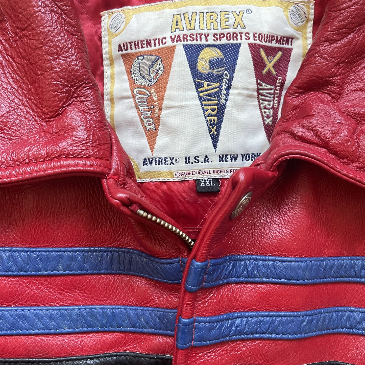 Avirex 'West Indies Sharks' Leather Varsity Jacket - XL | XL, Red