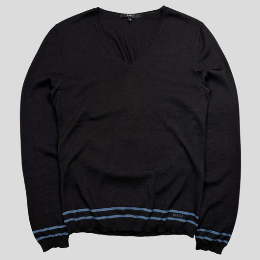 Gucci by Tom Ford 00’s Silk & Wool Light Striped Logo Knit - S/M