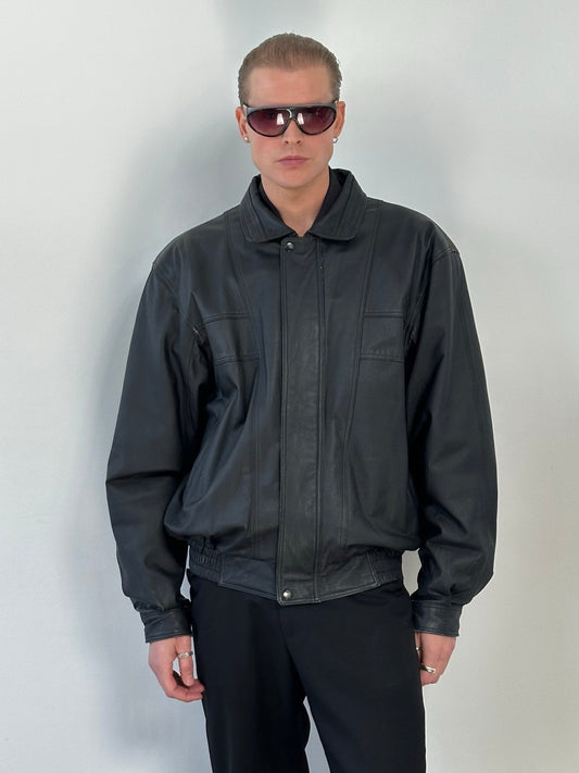 Vintage 1990s Boxy Leather Bomber Jacket - XL/XXL