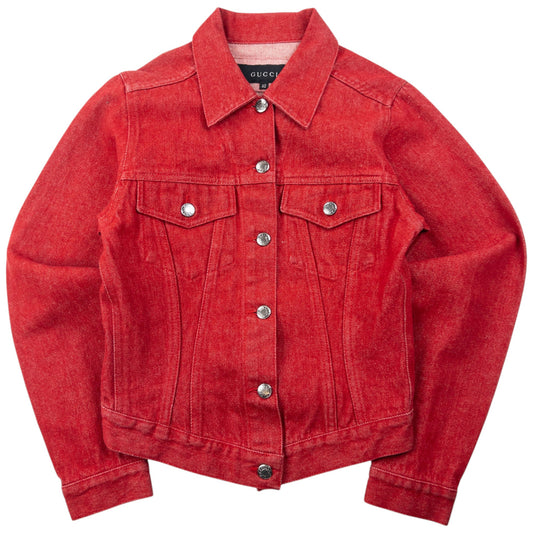 Vintage 1999 Gucci By Tom Ford Button Up Denim Jacket Womens Size M | Medium, Red