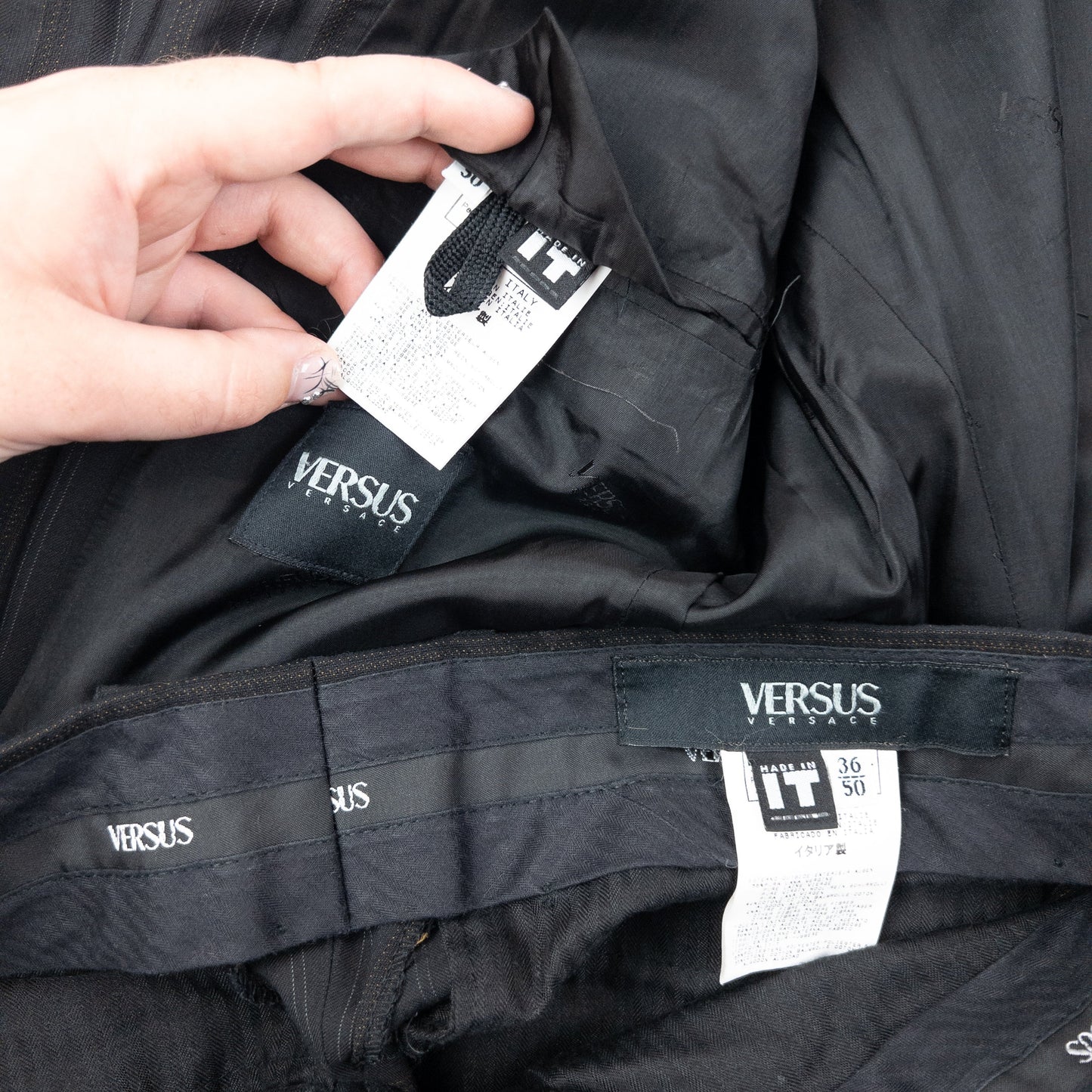 Vintage 2000s Versace Versus Pinstripe Jacket & Trousers Suit Set Size XL | XL, Black