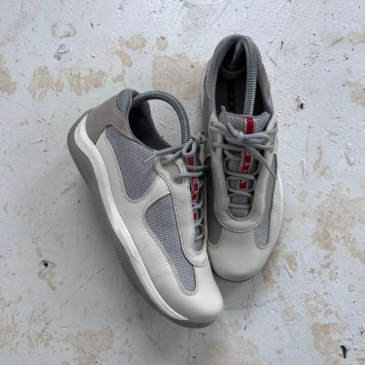 2000s prada sport americas cups matte leather trainers | WHITE, White/Grey