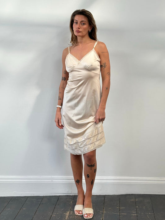 Vintage 1990s Lace Slip Midi Dress - M