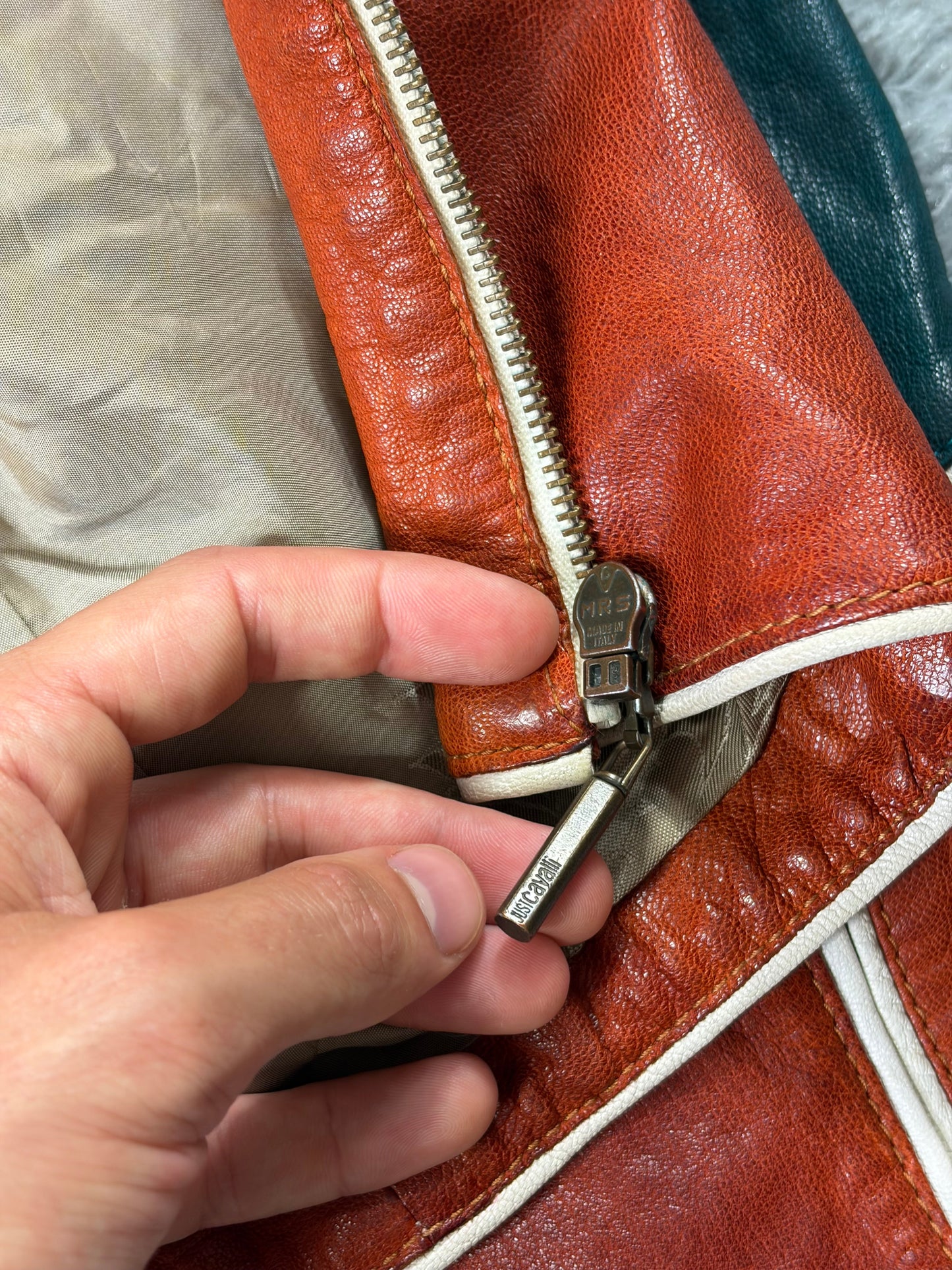 Just Cavalli 2005 Leather Panelled Moto Racer Jacket - M | O/S, Red