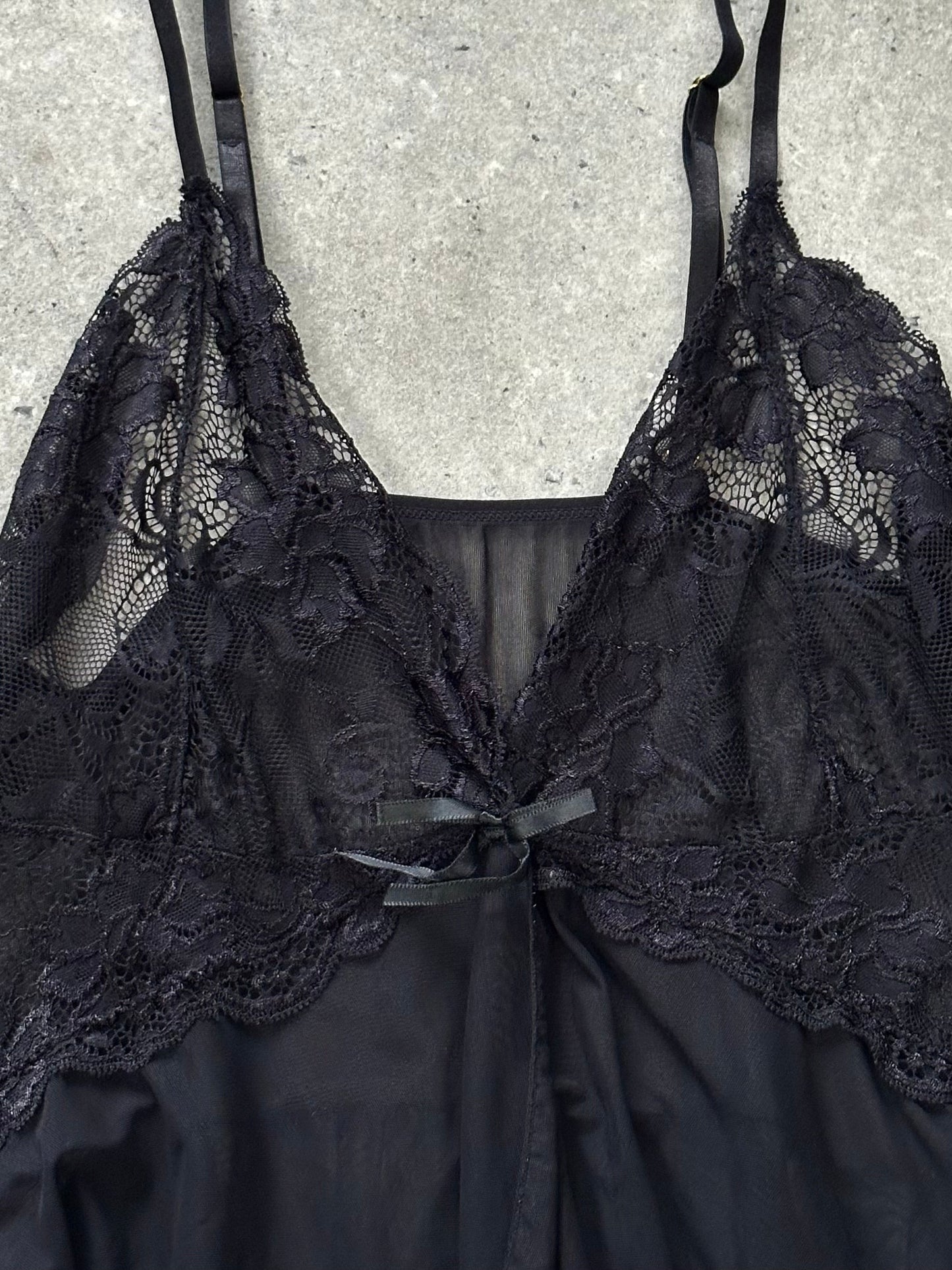 Vintage 1990s Sheer Lace Mesh Babydoll Top - S/M