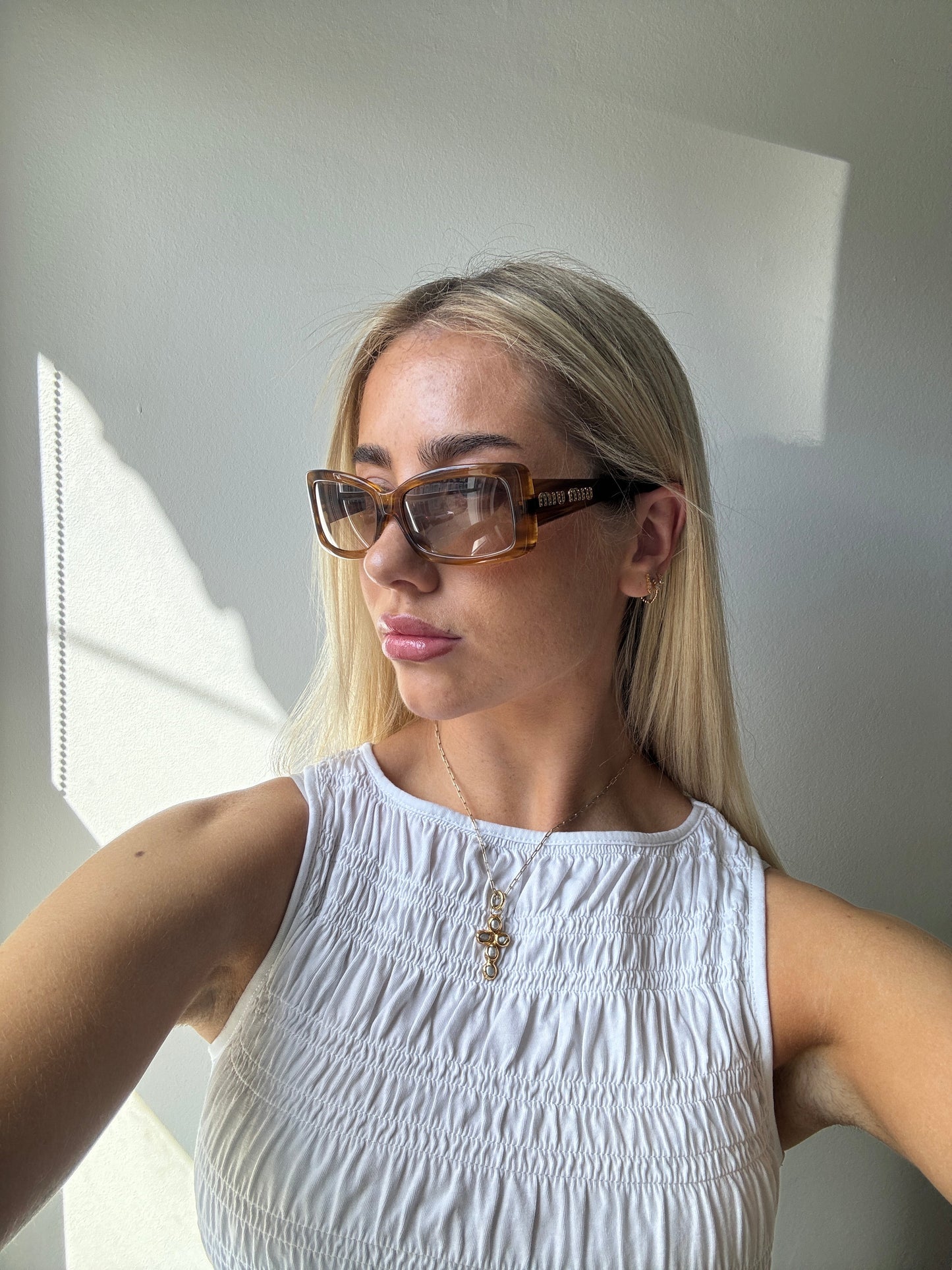 2000s Miu Miu Diamanté Square Brown Tortoise Sunglasses | O/S, Brown