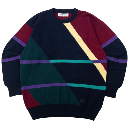 Vintage Burberry Colour Block Wool Jumper Size M