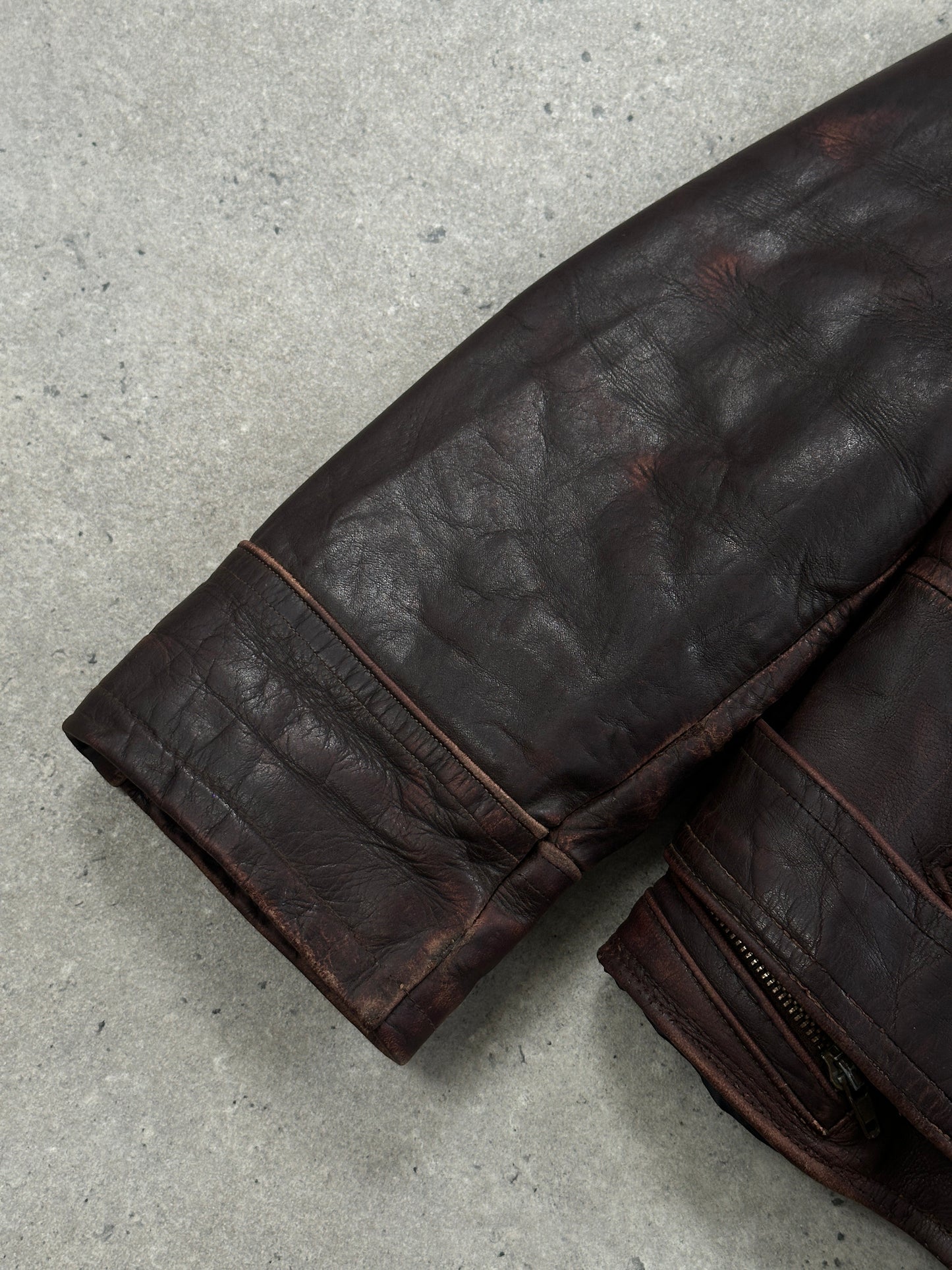 Vintage 1980s Distressed Leather Biker Jacket - L/XL