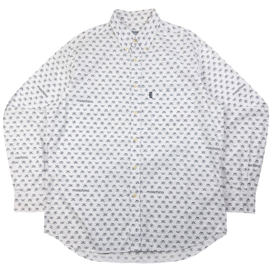 Vintage Moschino Jeans Monogram Washing Icon Button Up Shirt Size L