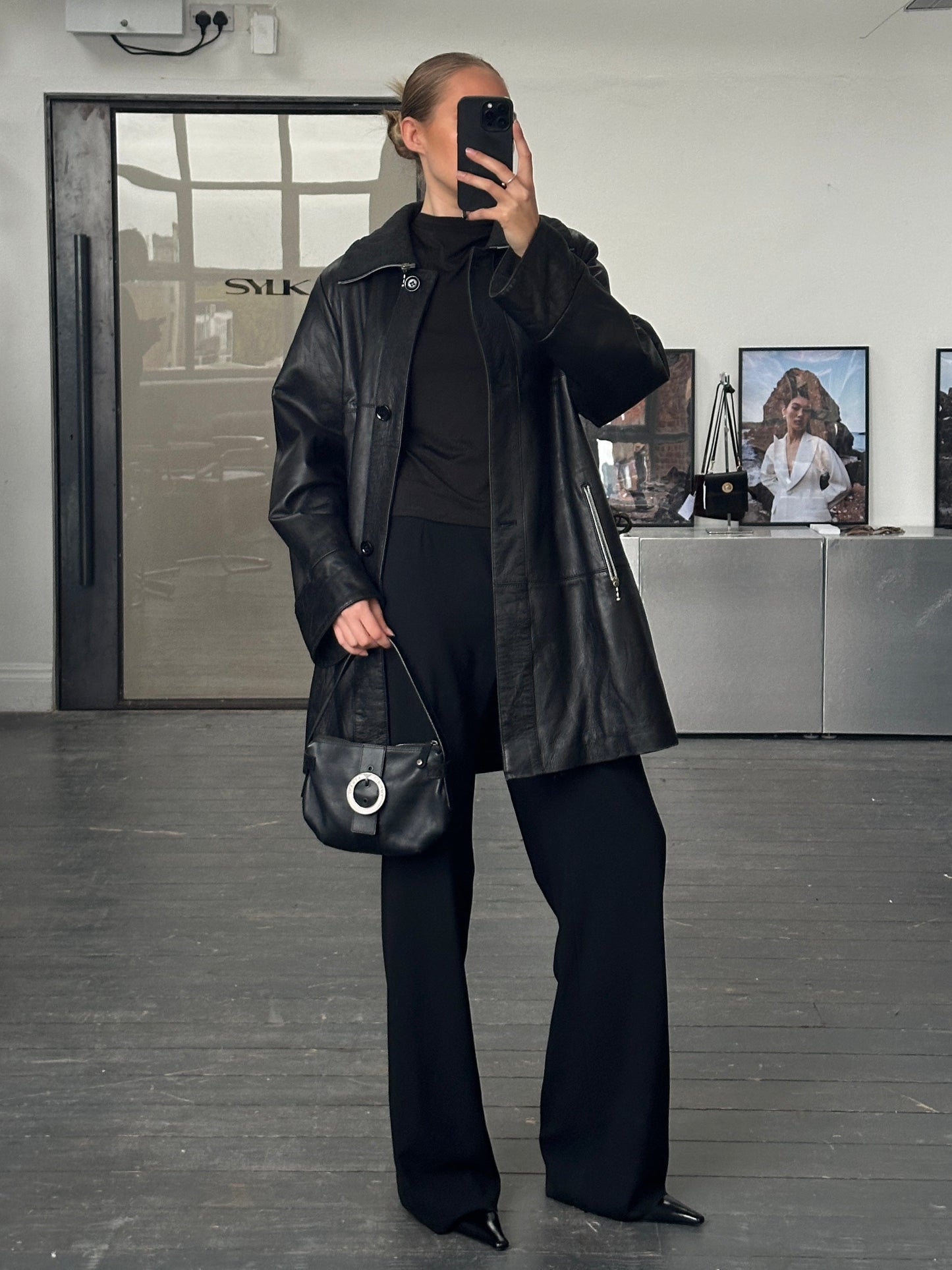 Conbipel 1990s Smooth Leather High Neck Coat - L/XL