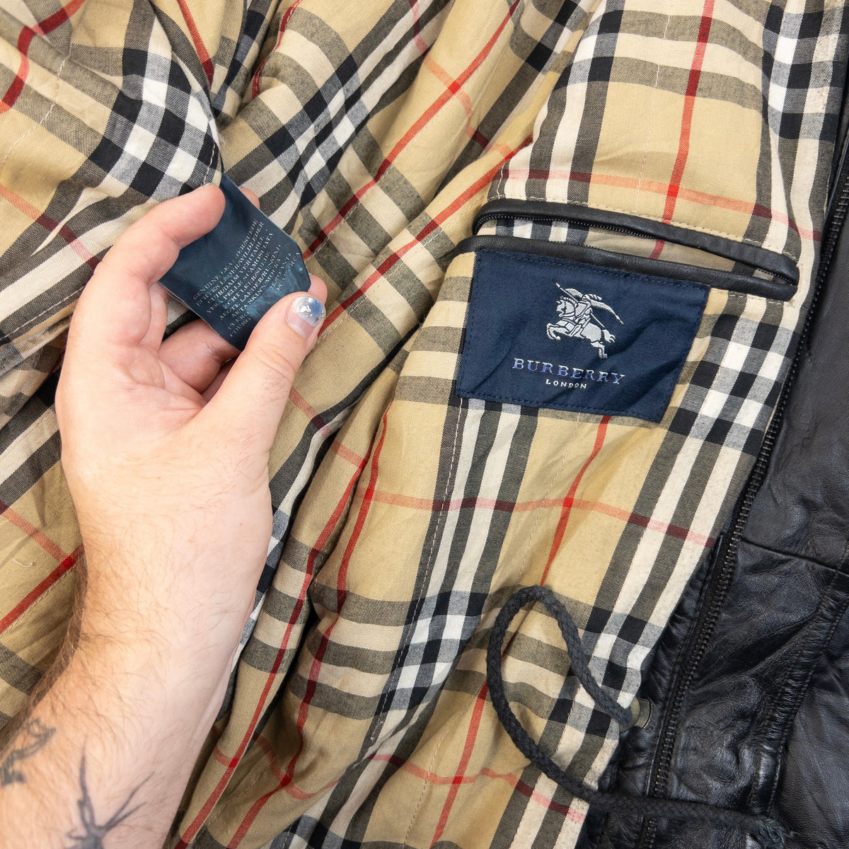 Vintage 2000s Burberry Nova Check Lined Leather Jacket Size L | Large, Black