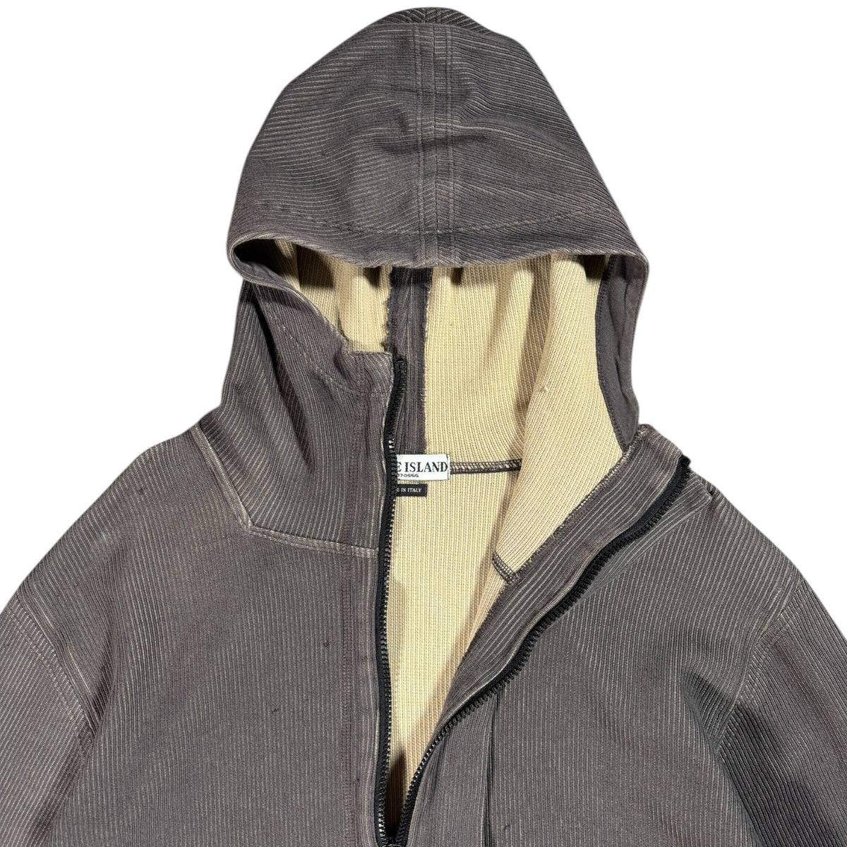 Stone Island 2004 Full Zip Ribbed Hoodie L | Large, Grey