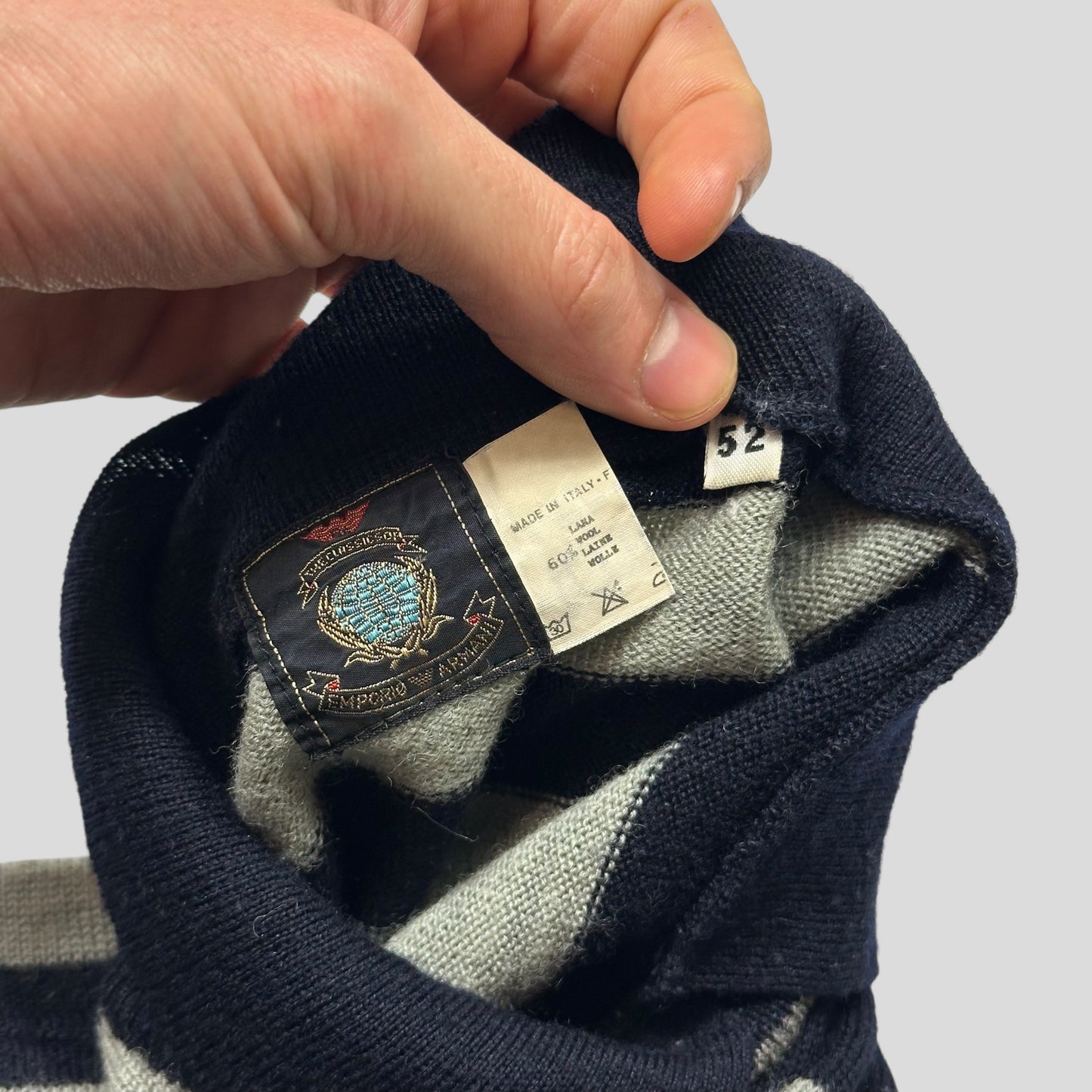 Emporio Armani 80’s Striped Wool Convertible Collar Knit Jumper - L