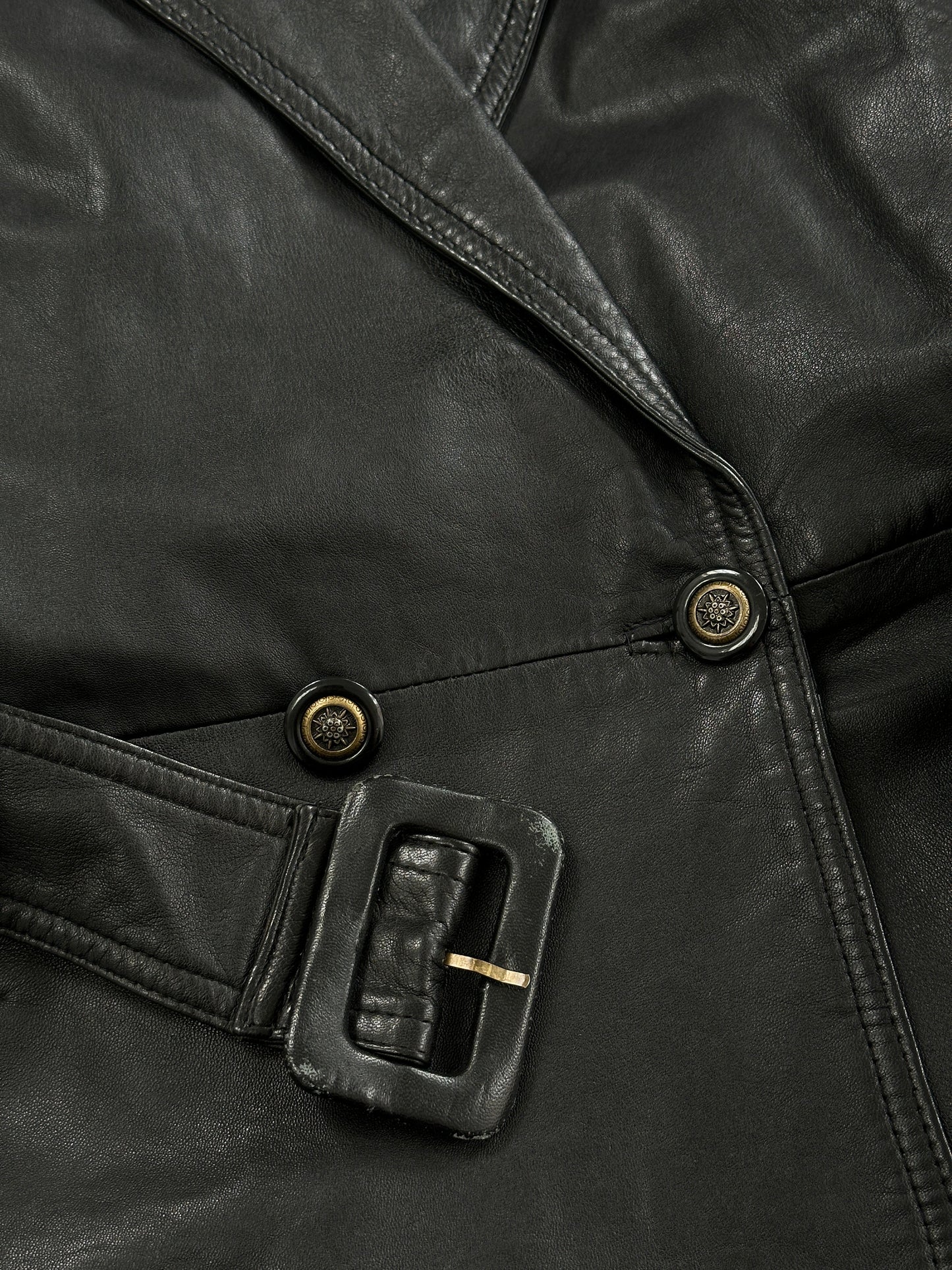 Vintage 90s Belted Leather Jacket - L