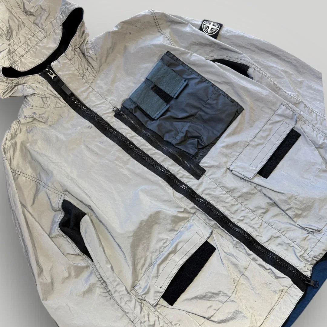 Stone Island SS/17 Black Garment Dyed Plated Reflective Mussola Gommata Jacket XXL