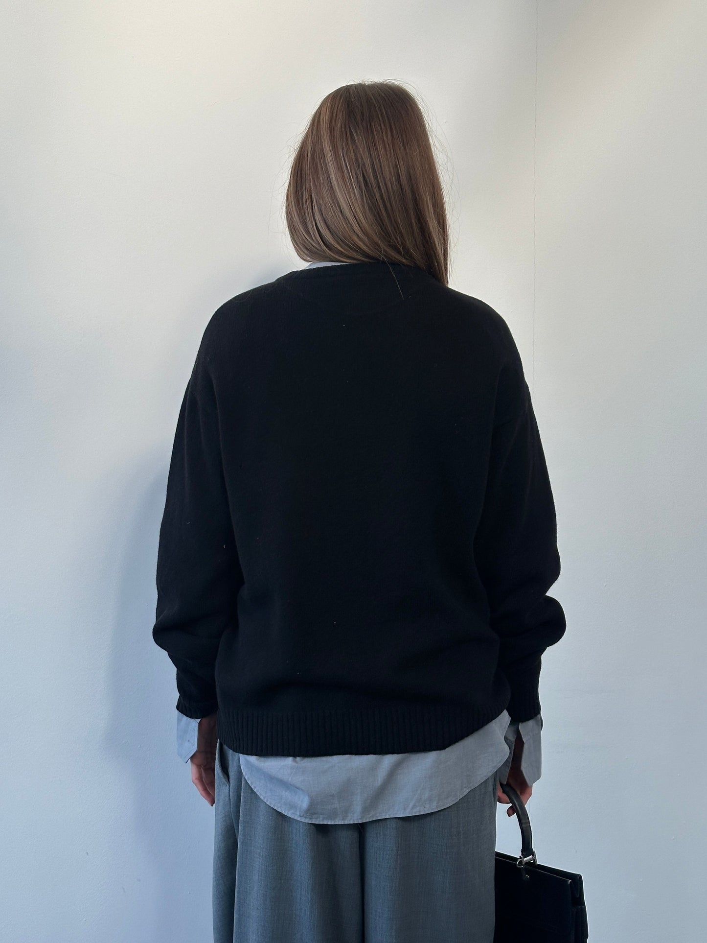 Armani Jeans 1990s Wool V Neck Knitted Logo Jumper - L/XL