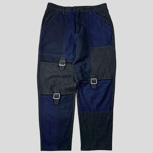 CDG SHIRT 00’s Buckle Patchwork Panelled Wool Trousers - L | Large, Multicoloured
