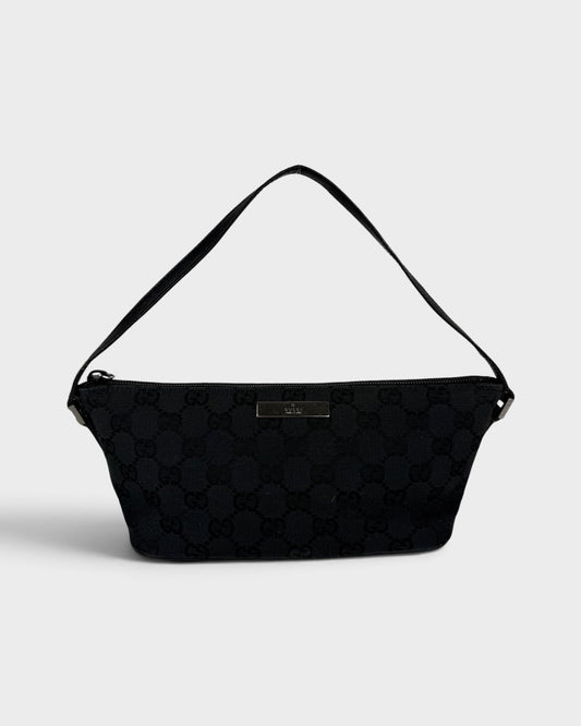 90s Gucci GG Black Monogram Pochette Boat Bag | O/S, Black