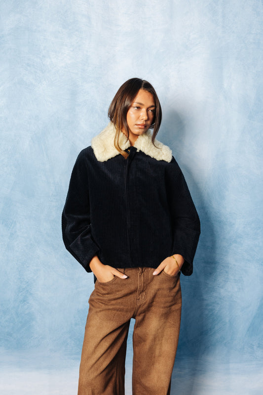 Y'S Yohji Yamamoto Shearling Collar Corduroy Bomber Jacket
