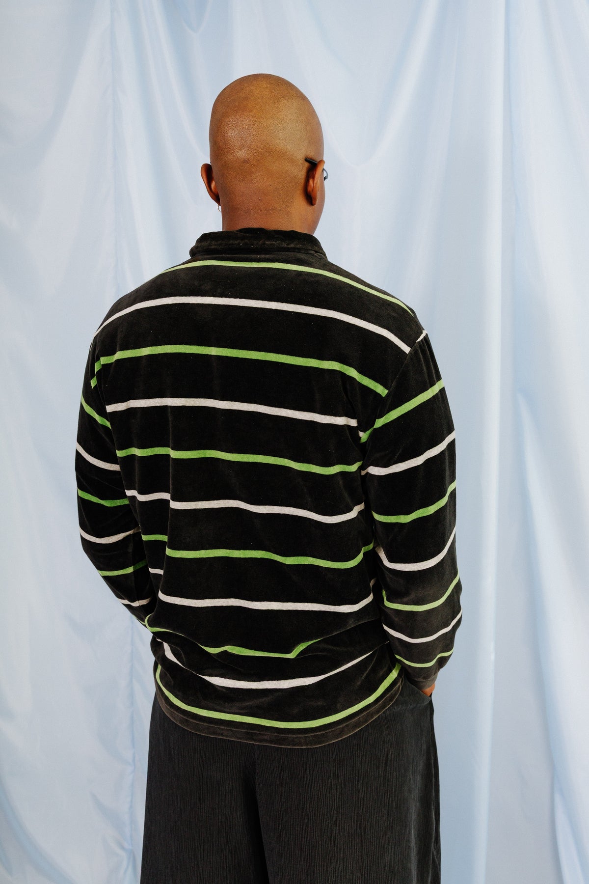 Issey Miyake Striped Velour 1/4 Zip Sweater | Extra Large, Multicoloured