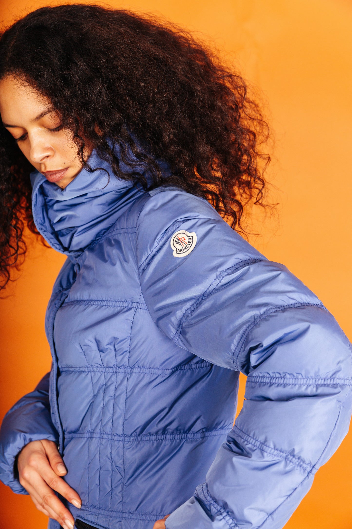 Moncler Ribbed Neck Dusty Blue Puffer Jacket
