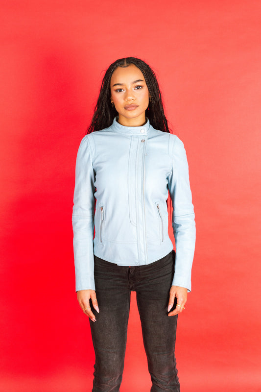 1970s Gucci Baby Blue Asymmetrical Leather Jacket SC: 5782