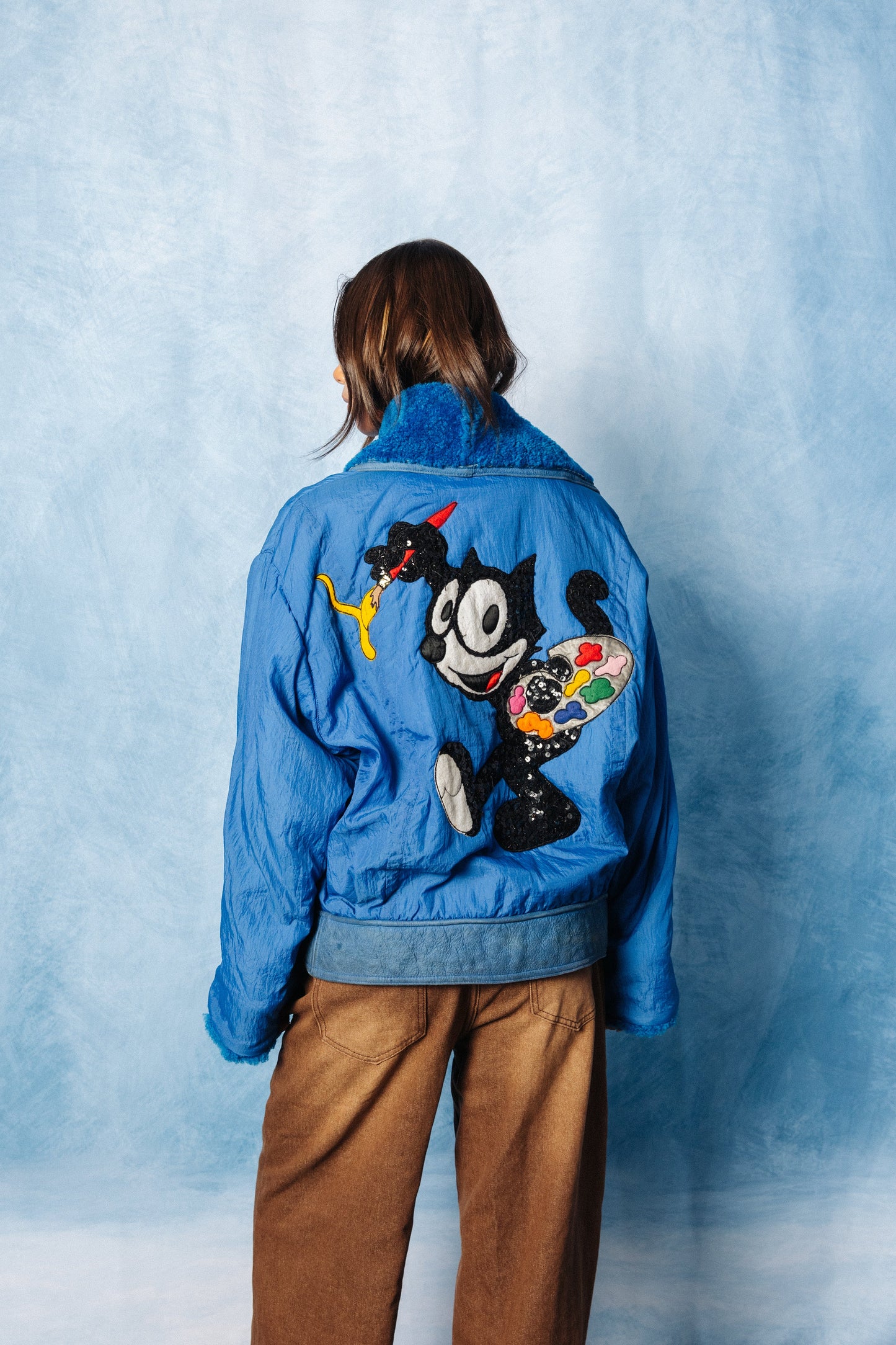 1980s Iceberg Felix The Cat Sequin Suede Trim Bomber